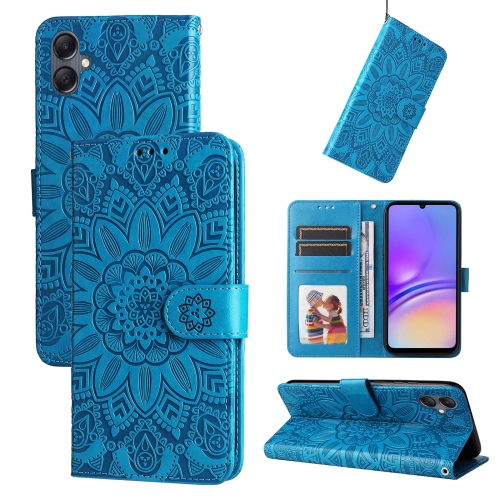 

For Samsung Galaxy A05 Embossed Sunflower Leather Phone Case(Blue)