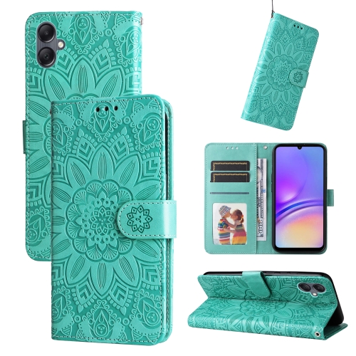 

For Samsung Galaxy A05 Embossed Sunflower Leather Phone Case(Green)