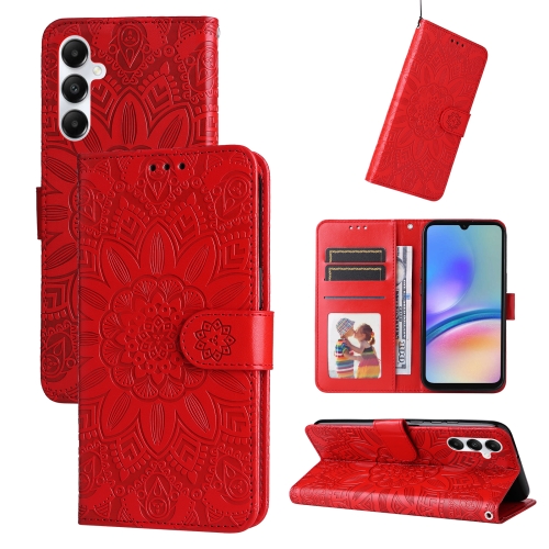 

For Samsung Galaxy A05s Embossed Sunflower Leather Phone Case(Red)