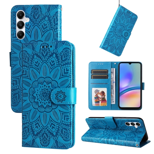 

For Samsung Galaxy A05s Embossed Sunflower Leather Phone Case(Blue)