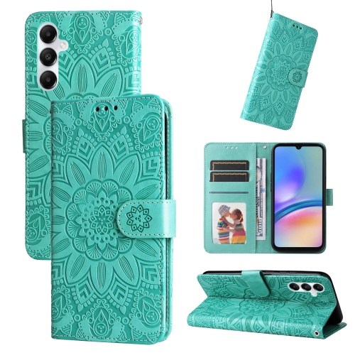 

For Samsung Galaxy A05s Embossed Sunflower Leather Phone Case(Green)