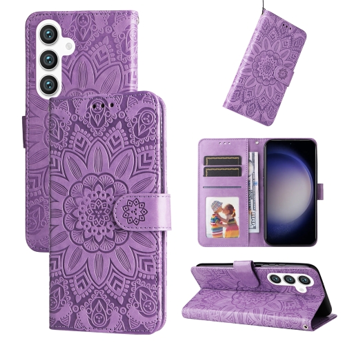 

For Samsung Galaxy S24 Embossed Sunflower Leather Phone Case(Purple)