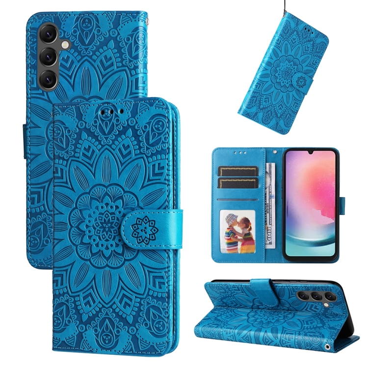 

For Samsung Galaxy A25 5G Global Embossed Sunflower Leather Phone Case(Blue)