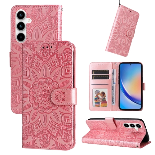 

For Samsung Galaxy A35 Embossed Sunflower Leather Phone Case(Rose Gold)