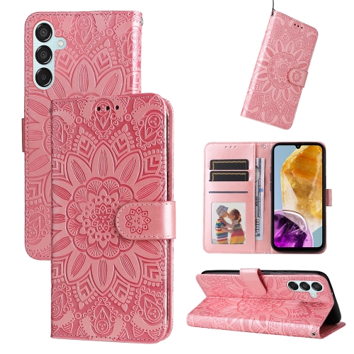 

For Samsung Galaxy M15 5G / F15 5G Embossed Sunflower Leather Phone Case(Rose Gold)