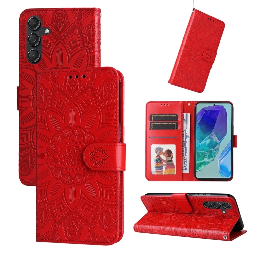 

For Samsung Galaxy M55 5G Embossed Sunflower Leather Phone Case(Red)