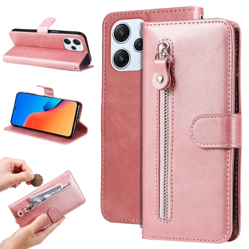 

For Xiaomi Redmi 12 4G Fashion Calf Texture Zipper Leather Phone Case(Rose Gold)