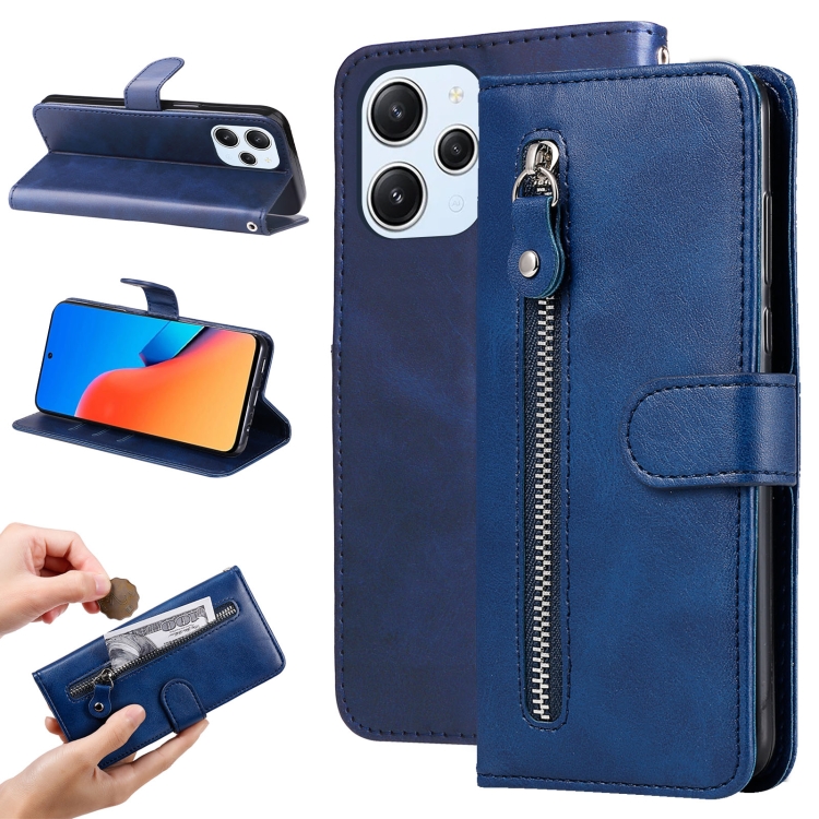 

For Xiaomi Redmi 12 4G Fashion Calf Texture Zipper Leather Phone Case(Blue)
