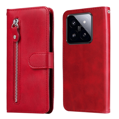 

For Xiaomi 14 Pro Fashion Calf Texture Zipper Leather Phone Case(Red)