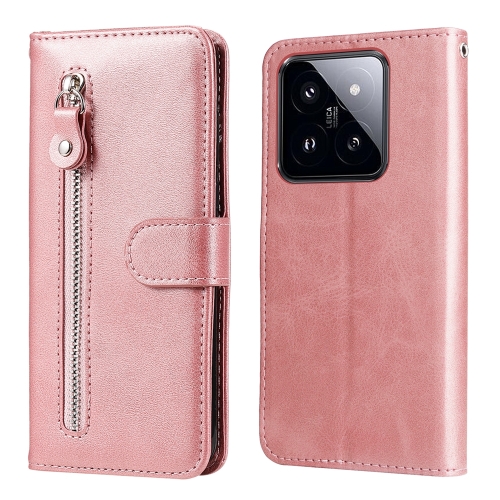 

For Xiaomi 14 Pro Fashion Calf Texture Zipper Leather Phone Case(Rose Gold)