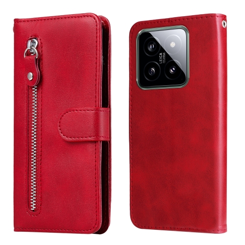 

For Xiaomi 14 Fashion Calf Texture Zipper Leather Phone Case(Red)