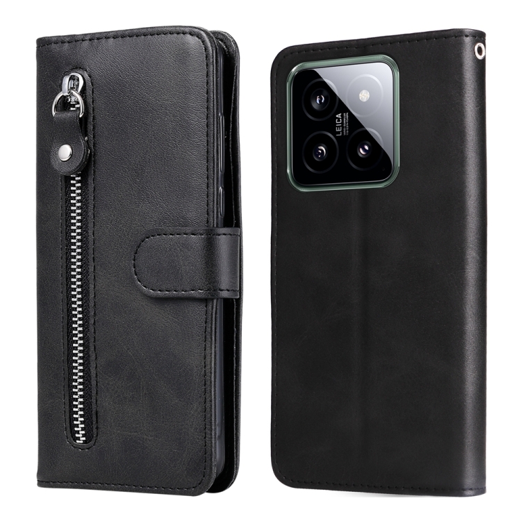 

For Xiaomi 14 Fashion Calf Texture Zipper Leather Phone Case(Black)