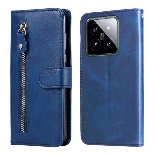 

For Xiaomi 14 Fashion Calf Texture Zipper Leather Phone Case(Blue)