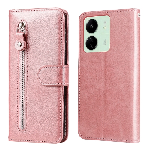 

For Xiaomi Redmi 13C 4G Fashion Calf Texture Zipper Leather Phone Case(Rose Gold)