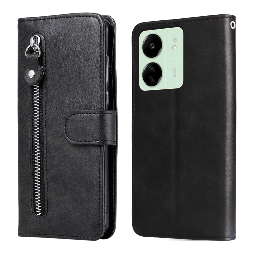 

For Xiaomi Redmi 13C 4G Fashion Calf Texture Zipper Leather Phone Case(Black)