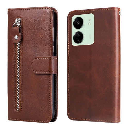 

For Xiaomi Redmi 13C 4G Fashion Calf Texture Zipper Leather Phone Case(Brown)