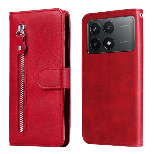 

For Xiaomi Redmi K70E Fashion Calf Texture Zipper Leather Phone Case(Red)