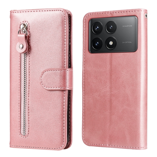 

For Xiaomi Redmi K70E Fashion Calf Texture Zipper Leather Phone Case(Rose Gold)