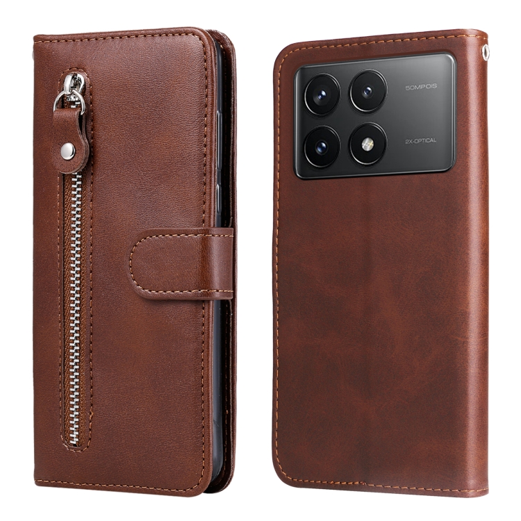 

For Xiaomi Redmi K70E Fashion Calf Texture Zipper Leather Phone Case(Brown)