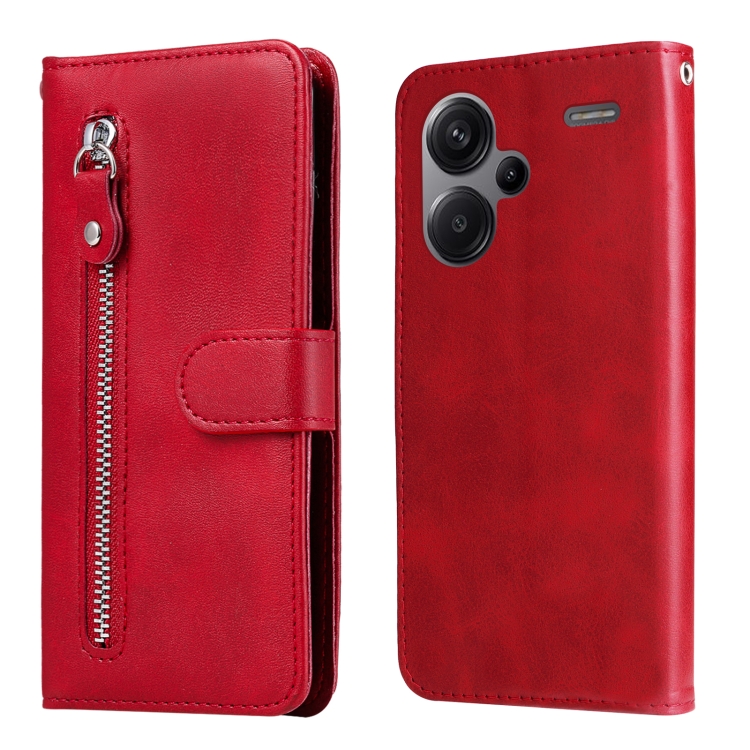 

For Xiaomi Redmi Note13 Pro+ 5G Global Fashion Calf Texture Zipper Leather Phone Case(Red)