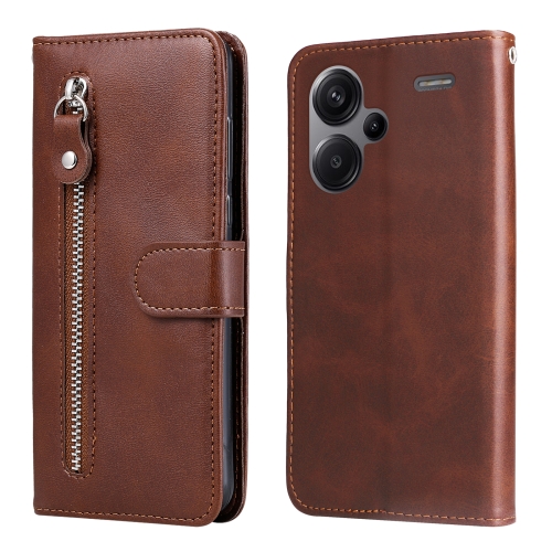 

For Xiaomi Redmi Note13 Pro+ 5G Global Fashion Calf Texture Zipper Leather Phone Case(Brown)