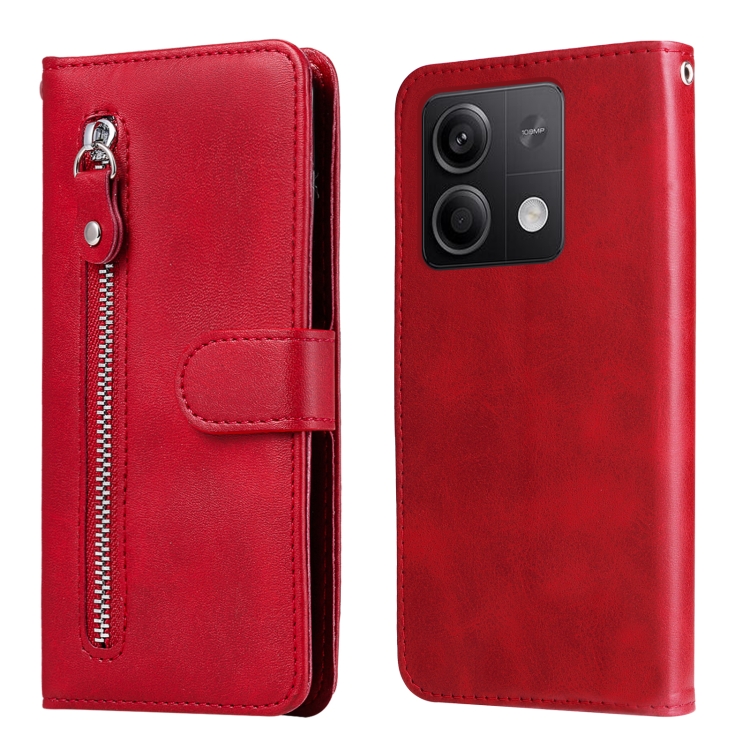 

For Xiaomi Redmi Note13 5G Global Fashion Calf Texture Zipper Leather Phone Case(Red)