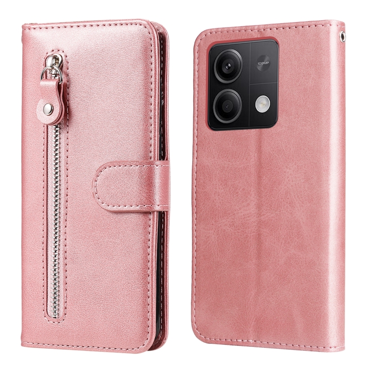 

For Xiaomi Redmi Note13 5G Global Fashion Calf Texture Zipper Leather Phone Case(Rose Gold)