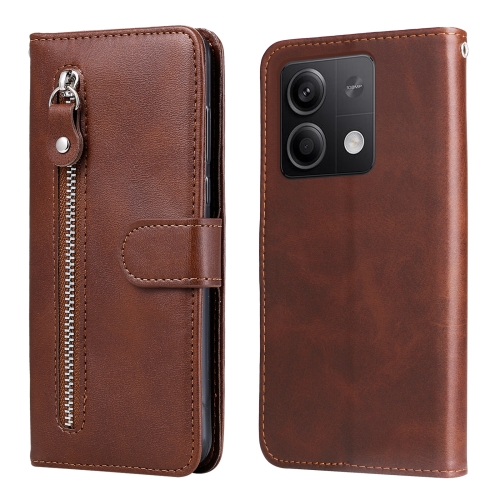 

For Xiaomi Redmi Note13 5G Global Fashion Calf Texture Zipper Leather Phone Case(Brown)