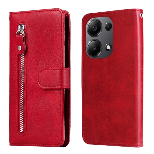 

For Xiaomi Redmi Note13 Pro 4G Global/Poco M6 Pro 4G Fashion Calf Texture Zipper Leather Phone Case(Red)