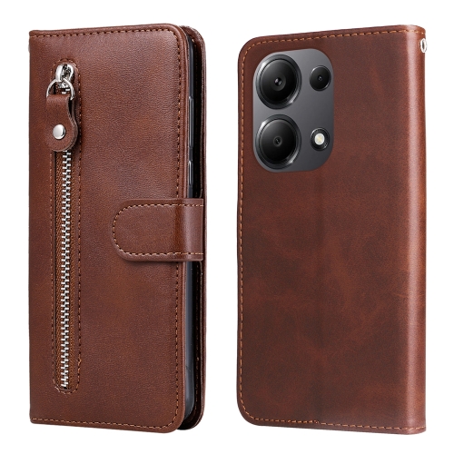 

For Xiaomi Redmi Note13 Pro 4G Global/Poco M6 Pro 4G Fashion Calf Texture Zipper Leather Phone Case(Brown)