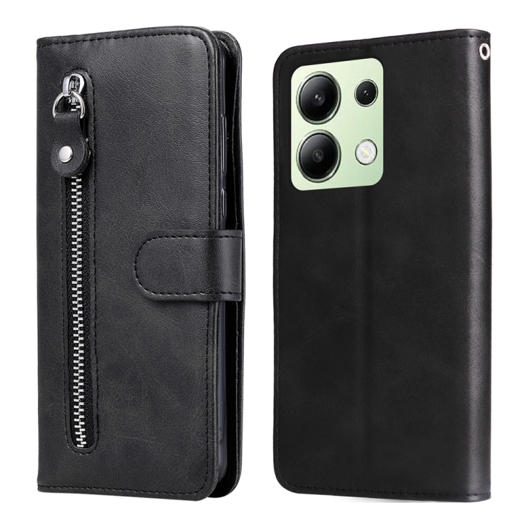 

For Xiaomi Redmi Note13 4G Fashion Calf Texture Zipper Leather Phone Case(Black)