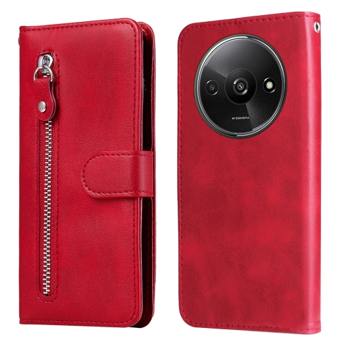 

For Xiaomi Redmi A3 Fashion Calf Texture Zipper Leather Phone Case(Red)