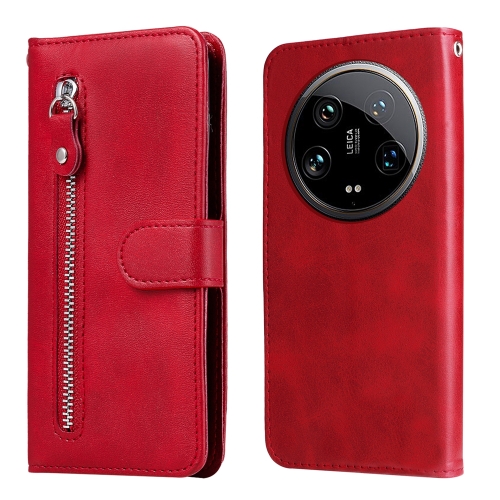 

For Xiaomi 14 Ultra Fashion Calf Texture Zipper Leather Phone Case(Red)