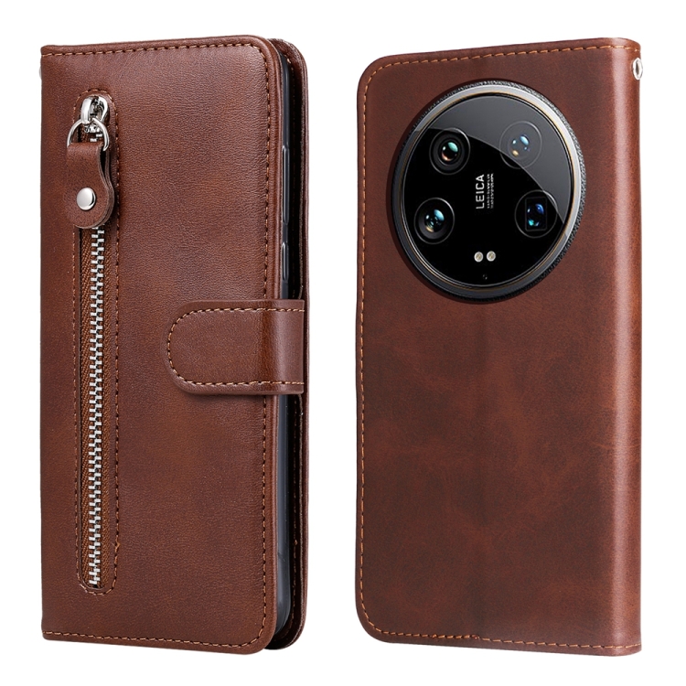 

For Xiaomi 14 Ultra Fashion Calf Texture Zipper Leather Phone Case(Brown)