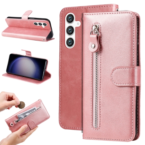 

For Samsung Galaxy S23 FE 5G Fashion Calf Texture Zipper Leather Phone Case(Rose Gold)