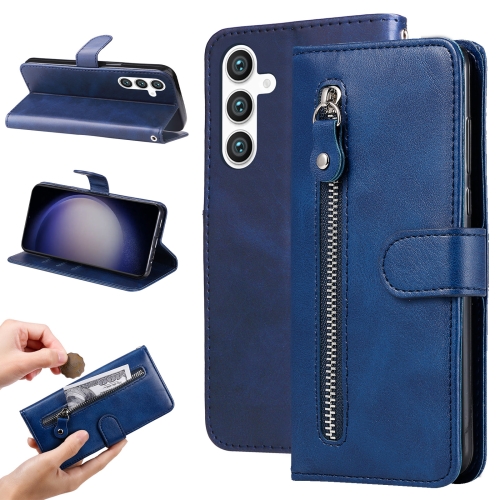 

For Samsung Galaxy S23 FE 5G Fashion Calf Texture Zipper Leather Phone Case(Blue)