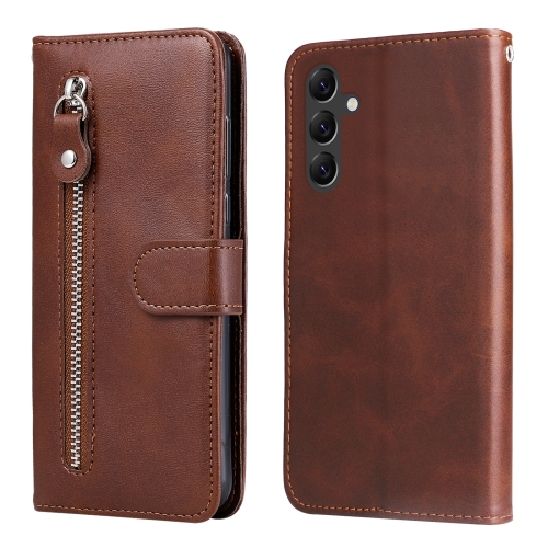 

For Samsung Galaxy A15 Fashion Calf Texture Zipper Leather Phone Case(Brown)