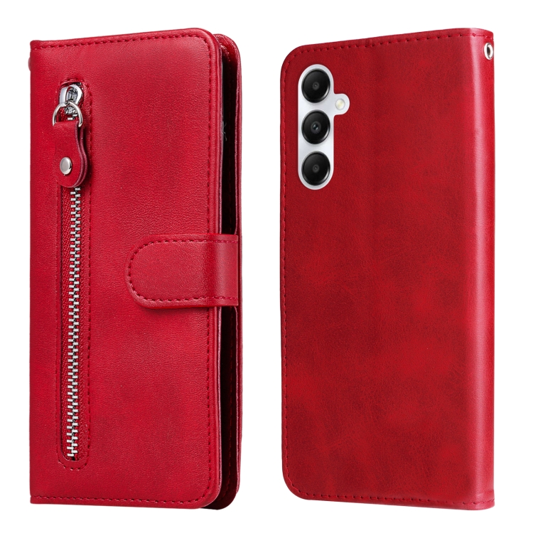 

For Samsung Galaxy A05s Fashion Calf Texture Zipper Leather Phone Case(Red)