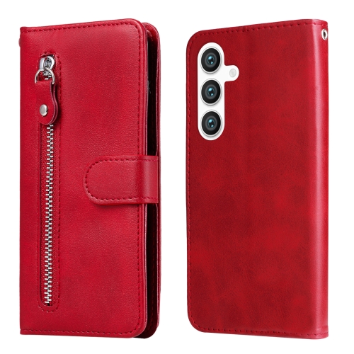 

For Samsung Galaxy S24 Fashion Calf Texture Zipper Leather Phone Case(Red)