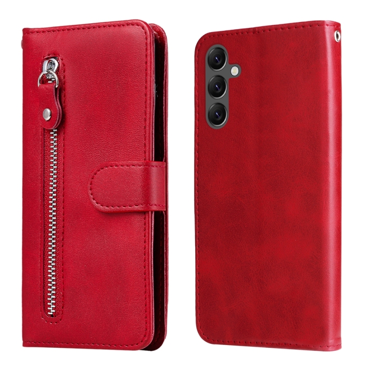 

For Samsung Galaxy A25 5G Global Fashion Calf Texture Zipper Leather Phone Case(Red)