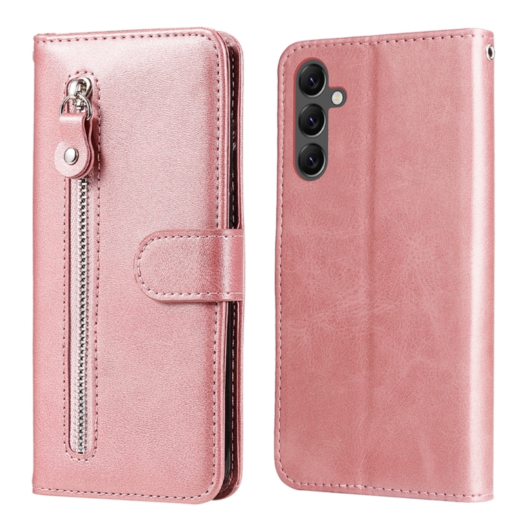 

For Samsung Galaxy A25 5G Global Fashion Calf Texture Zipper Leather Phone Case(Rose Gold)
