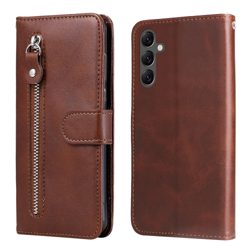 

For Samsung Galaxy A25 5G Global Fashion Calf Texture Zipper Leather Phone Case(Brown)