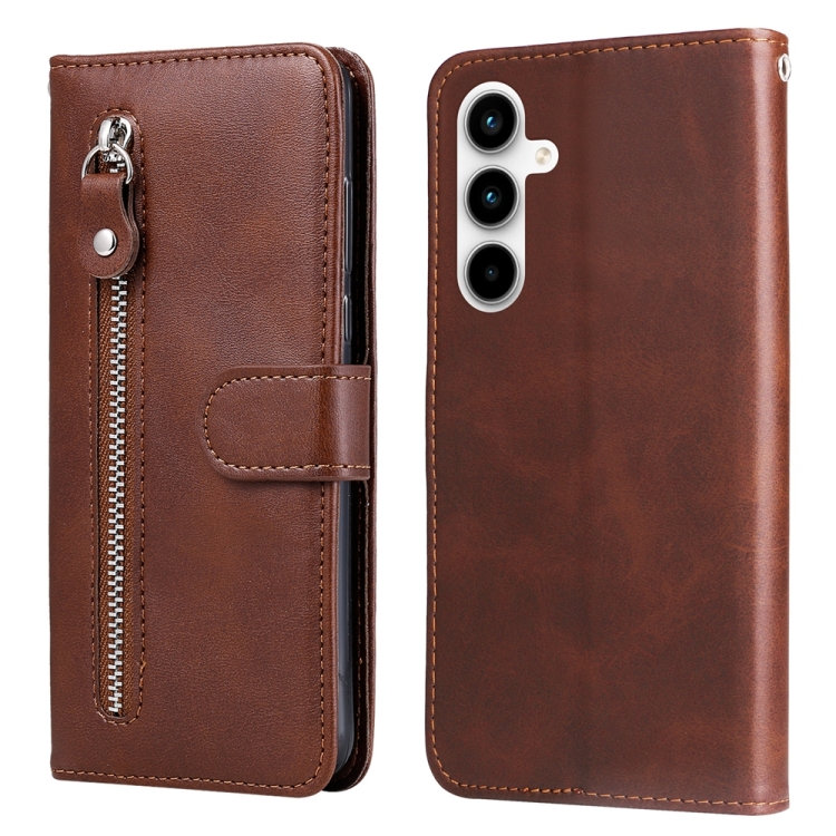 

For Samsung Galaxy A35 Fashion Calf Texture Zipper Leather Phone Case(Brown)