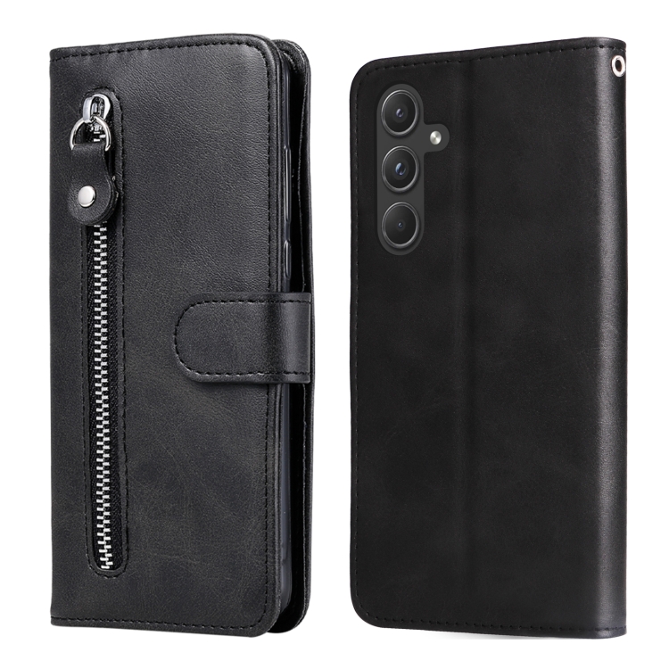 

For Samsung Galaxy A55 Fashion Calf Texture Zipper Leather Phone Case(Black)