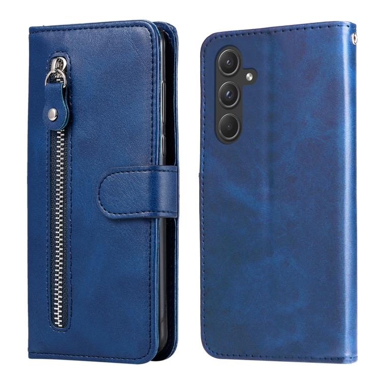 

For Samsung Galaxy A55 Fashion Calf Texture Zipper Leather Phone Case(Blue)