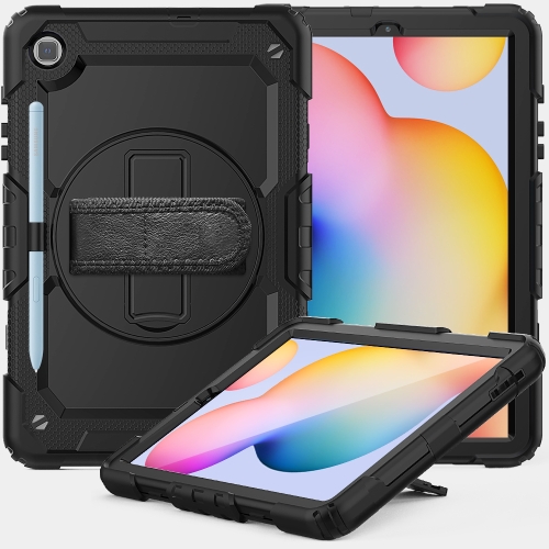 

For Samsung Galaxy Tab S6 Lite P610 Shockproof Colorful Silicone + PC Protective Case with Holder & Shoulder Strap & Hand Strap & Pen Slot(Black)