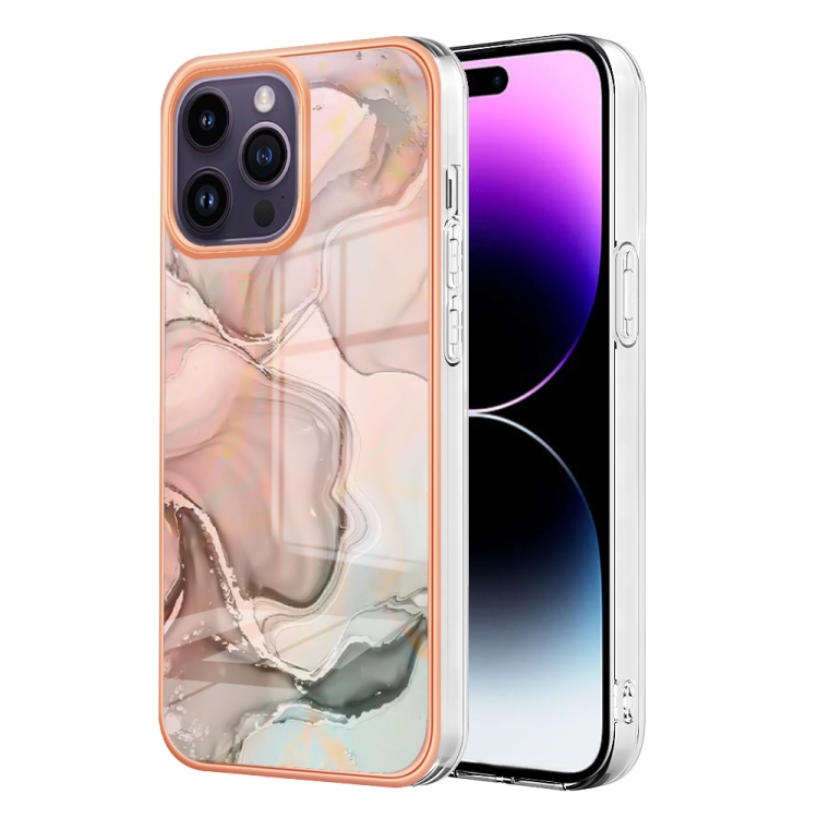 

For iPhone 15 Pro Max Electroplating Marble Dual-side IMD Phone Case(Rose Gold 015)