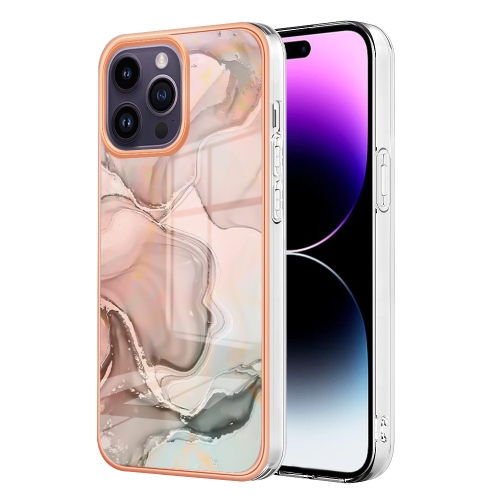 

For iPhone 15 Pro Electroplating Marble Dual-side IMD Phone Case(Rose Gold 015)
