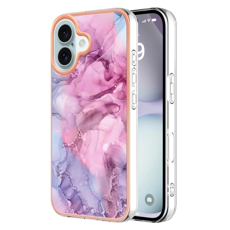 

For iPhone 16 Plus Electroplating Marble Dual-side IMD Phone Case(Pink 013)
