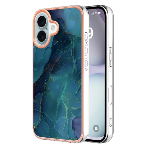 

For iPhone 16 Electroplating Marble Dual-side IMD Phone Case(Green 017)